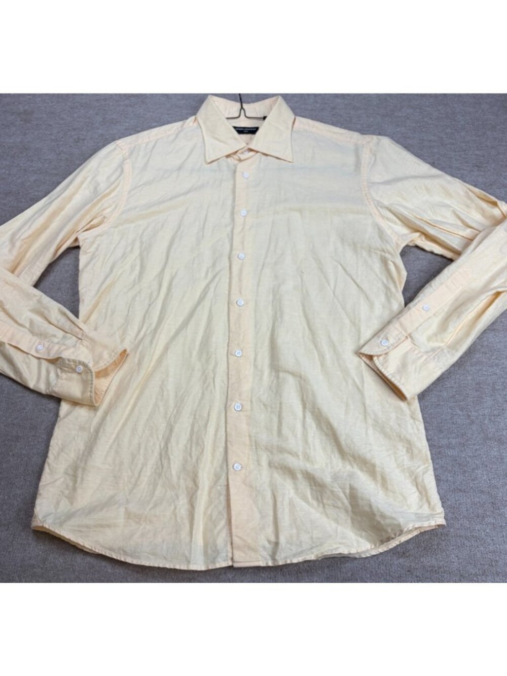 Spier & Mackay Shirt Large 16.5 Yellow Solid Linen Blend Slim
